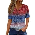 thumbnail image 2 of VKOYWKM Henley Shirt Women 4th of July American Flag Graphic T Shirts Short Sleeve Button V Neck Patriotic Independence Day Womens Tops, 2 of 5