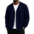 thumbnail image 2 of V‑Neck Loose Fit Cardigan for Men Long Sleeve Button Down Casual Coat Soft Stretch Fall Basic Jacket for Work Travel Hiking Daily Wear,S,Navy, 2 of 9