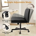 thumbnail image 4 of Criss Cross Chair, PU Leather Vanity Chair with Wheels, Armless Cross Legged Home Office Chair, Wide Seat Swivel Criss Cross Desk Chair, Height Adjustable Vanity Chair with Back, Black, 4 of 7