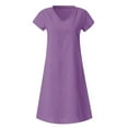 thumbnail image 4 of Homenesgenics ! Summer Dresses for Women under $10 Free Shipping Fashion Women Loose V-Neck Summer Solid Short Sleeve Cotton and Linen Dress, 4 of 5