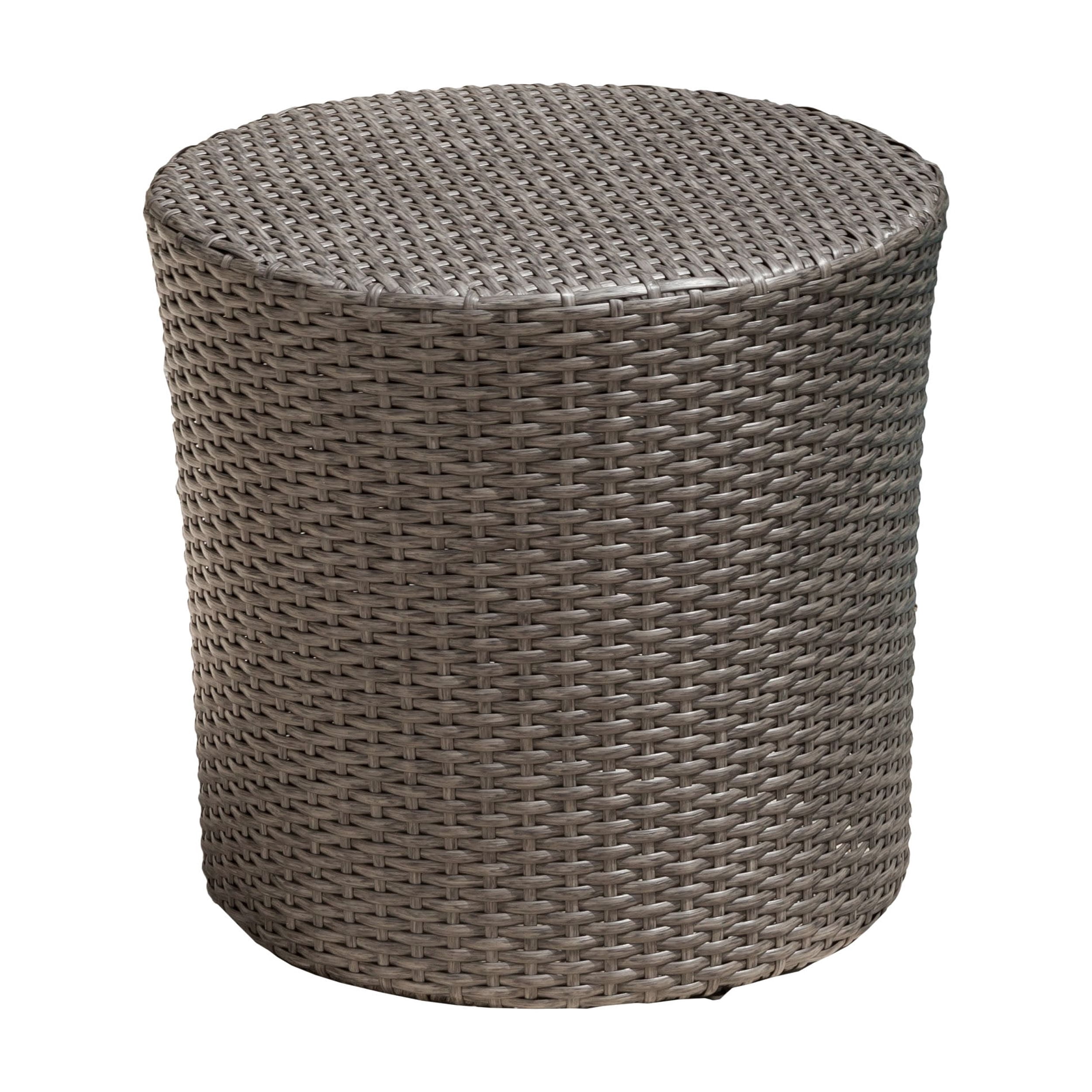 Outdoor Woven Barrel Shape Side Table, Unique Design Accent Table for Patio Garden, Grey
