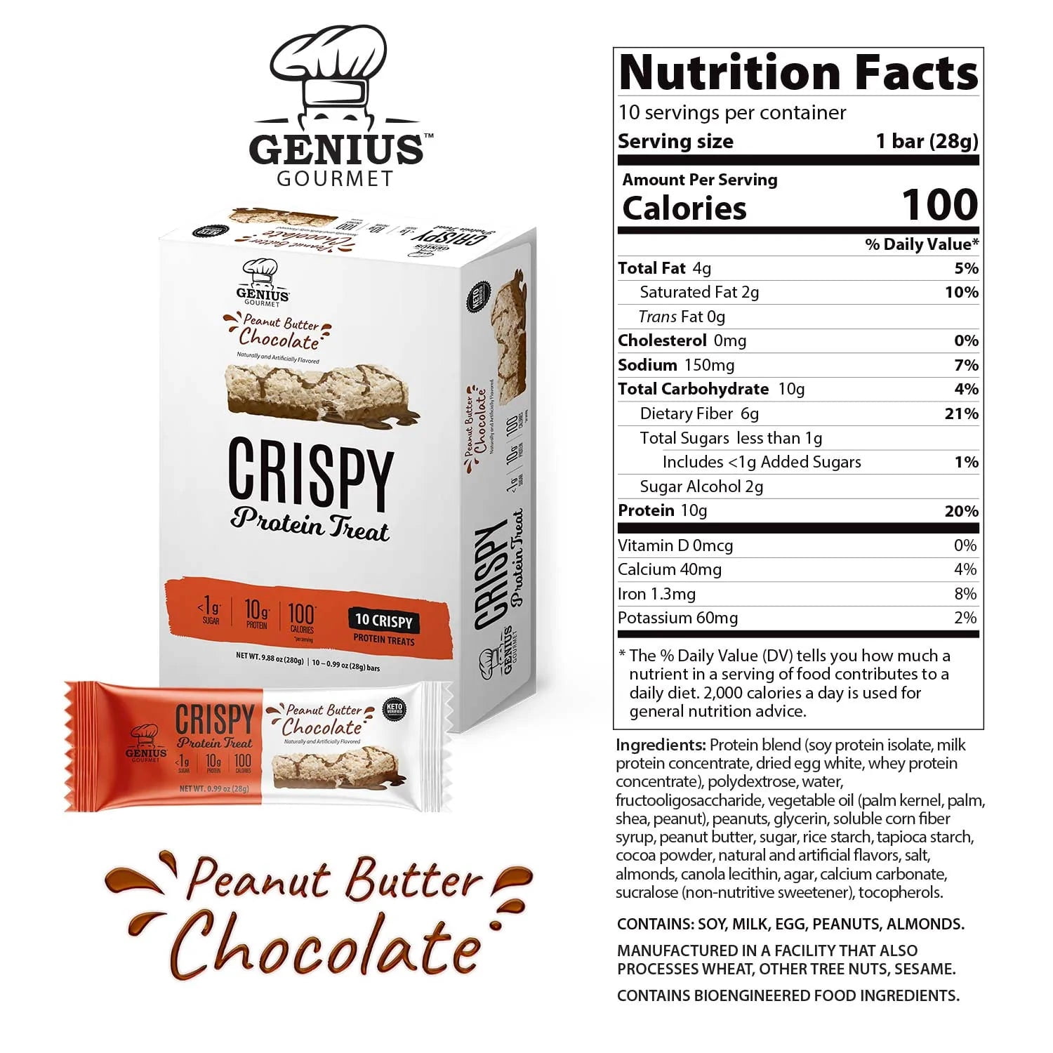 Genius Gourmet Crispy Protein Treat - Jumbo Variety Pack (30 Bars)