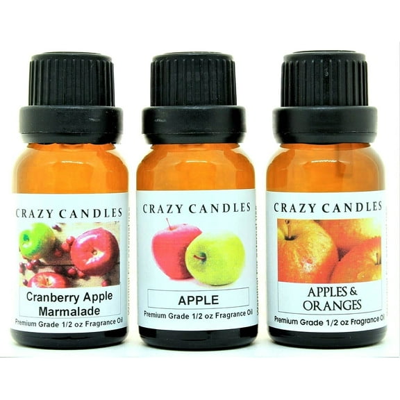 Crazy Candles 3 Bottle Set: Cranberry Apple Marmalade, Apple, Apples Oranges 1/2 Fl Oz Each (15ml) Premium Grade Scented Fragrance Oil Made in USA