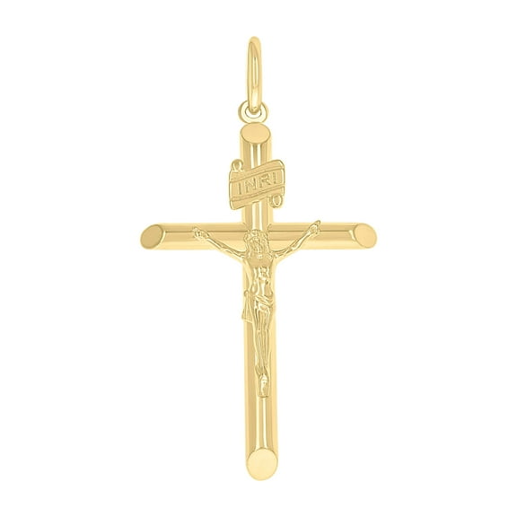 14k Yellow Gold Unisex INRI Crucifix Cross Religious Charm Pendant