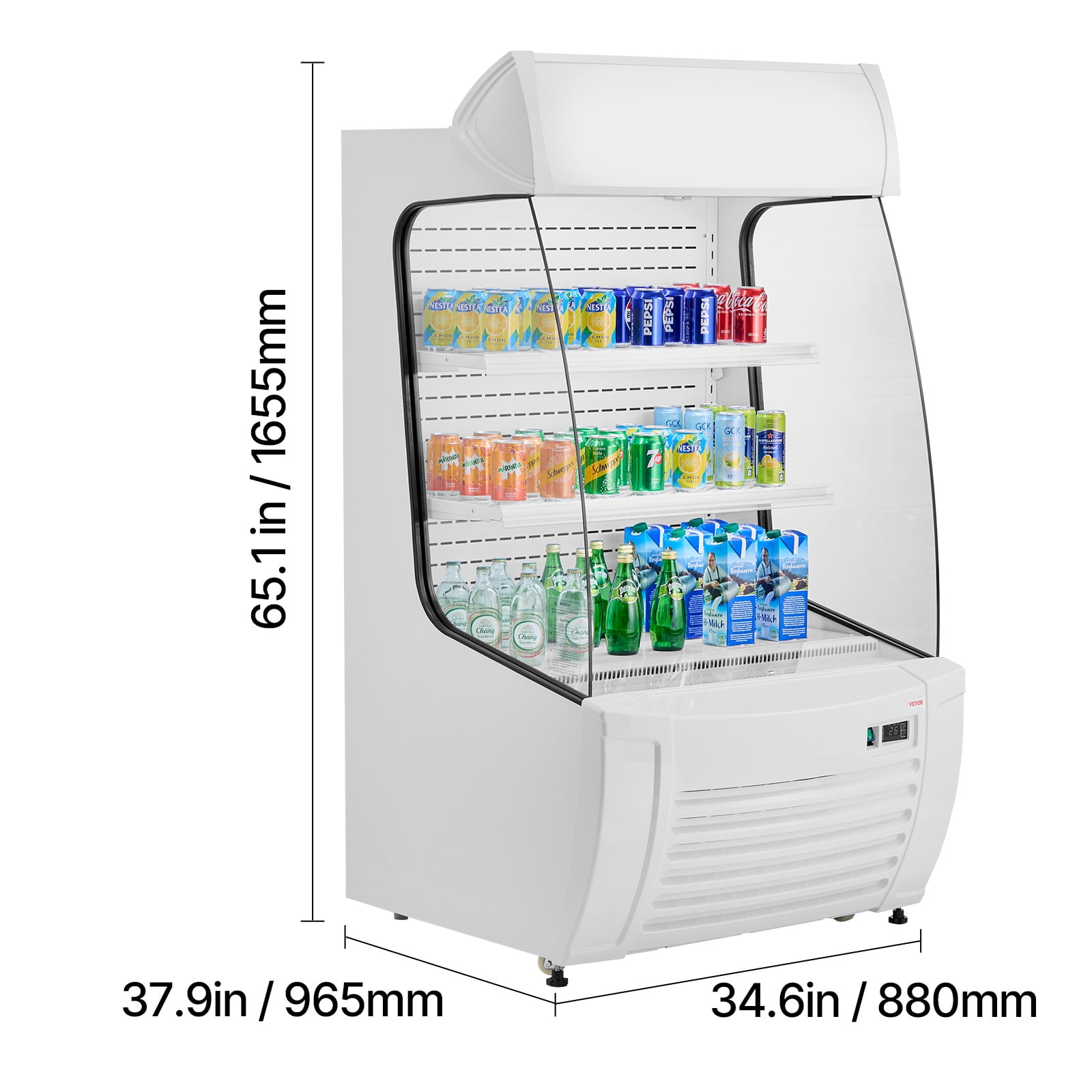 VEVOR Open Air Merchandiser, 2-Tier Shelving Commercial Refrigerator, Grab and Go Display Cooler Refrigerator with Air Curtain, LED Advertising Light, Fits for Restaurants, Stores, Office, 12.7cu.ft.
