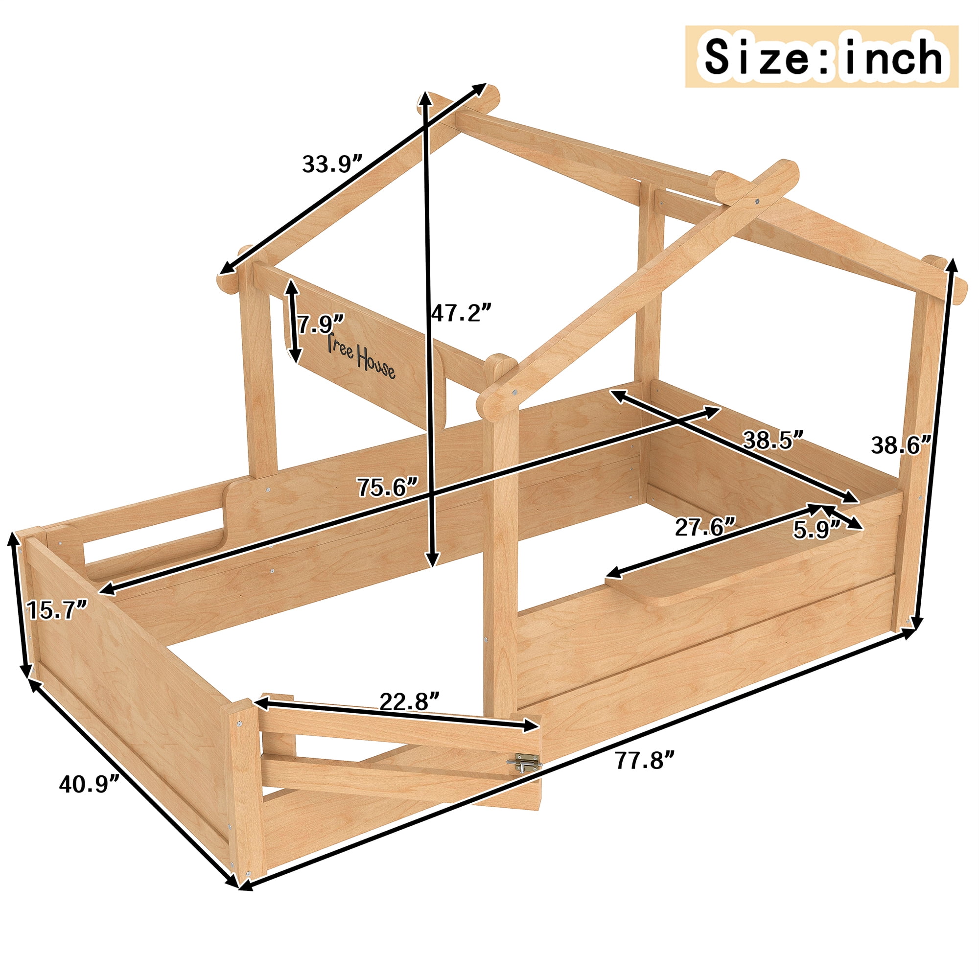Mintazer Twin Montessori Floor Bed with Guardrails & Roof, Kids Wood House Floor Bed with Tray & Personalized Signboard for Boys and Girls, Natural