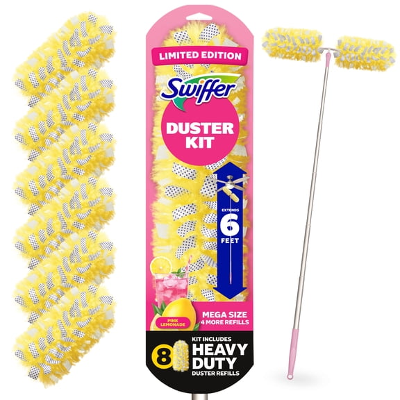 Swiffer Pink Limited Edition Duster Kit with 6 ft Super Extendable Handle, Heavy Duty Starter Kit with 8 Refills, Pink Lemonade Scent