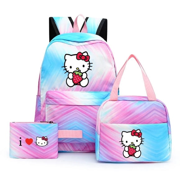 3 Pcs Sanrio Hello Kitty Sac à Dos Coloré avec Sac à Lunch pour Femmes Étudiantes Adolescentes Sac à Dos Décontracté Ensembles de Sacs d'École