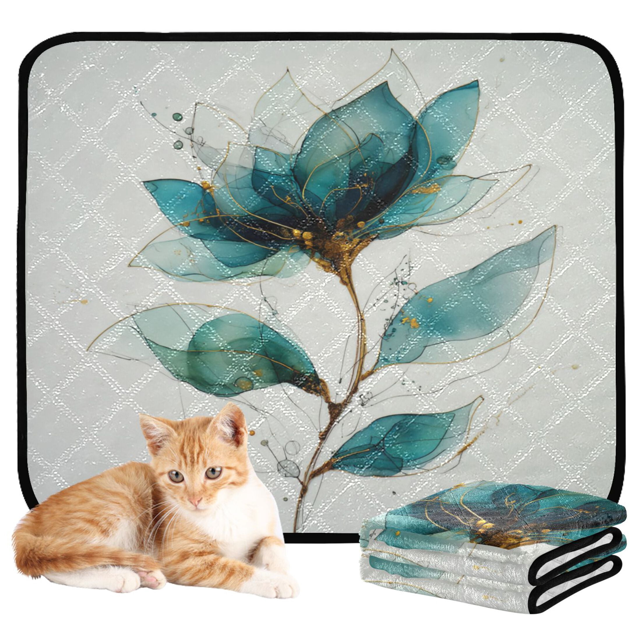 Qxltty Fantasy Flower Cat litter Pads Pet Set of 2 Diaper Mats Center Anti-leakage Layer Absorbent Soft and Comfortable