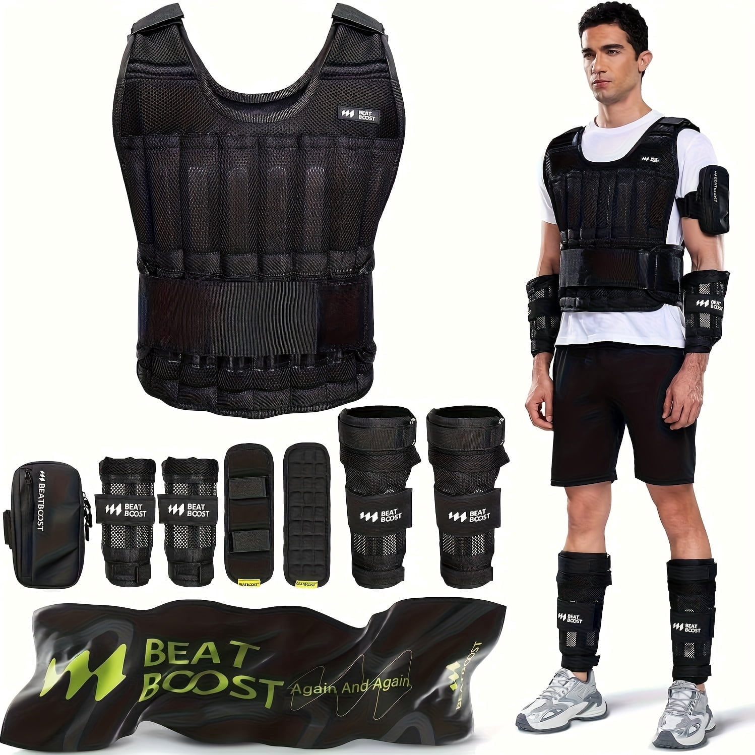 BeatBoost Weighted Vest Men 50lb Adjustable with Steel Plates for Walking Strength Training Running Workout