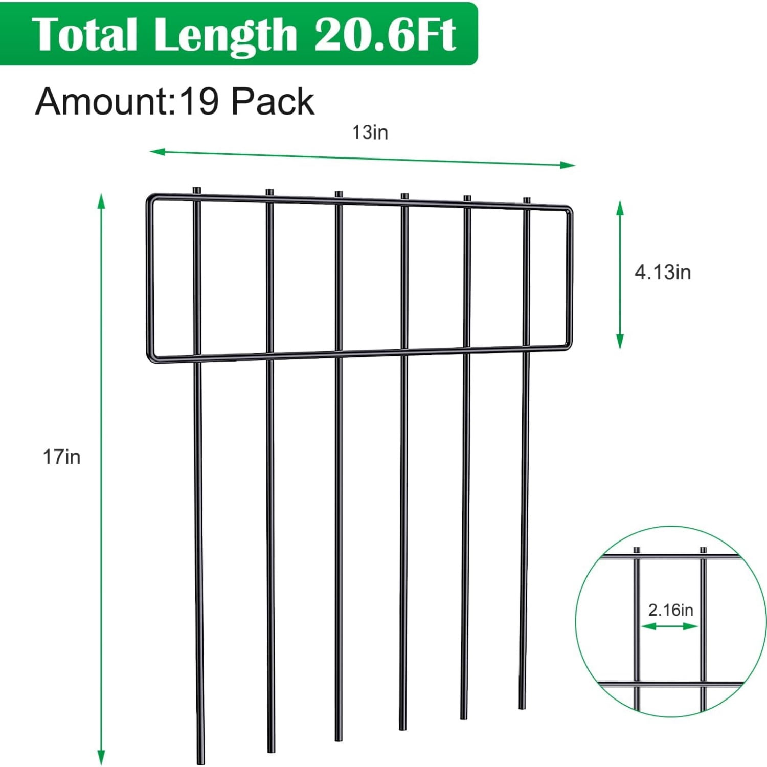 19 Pack Animal Barrier Fence, 17 in(H) X 20.8 Ft(L) Decorative Garden Fencing, Metal Wire Garden Fence Border, Dog Rabbits Fence No Dig for Outdoor.