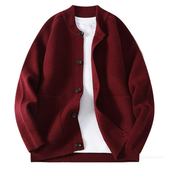Mens Causal Cardigan Sweater Long Sleeve Button Down Loose Fashion Sweaters Cardigans Knitted Outerwear (XL, Red)