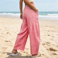 thumbnail image 4 of felwors Womens Gingham Pants Spring Summer Elastic Waist Wide Leg Flowy Palazzo Pants (Red, M), 4 of 6