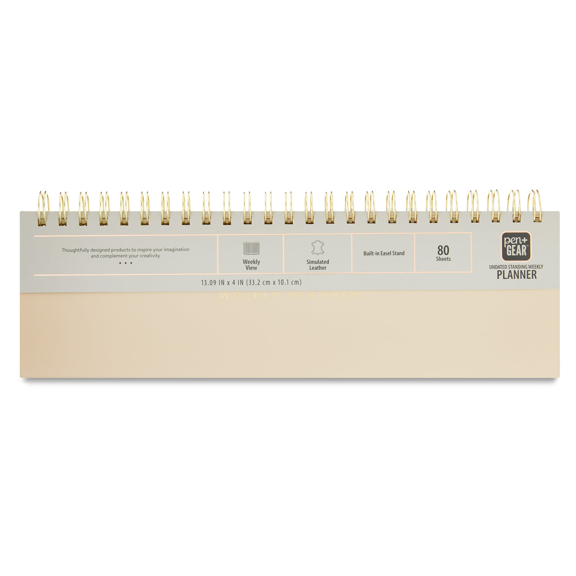 Pen+Gear Weekly Medium (13” x 4”) Dusky Taupe Undated Simulated Leather 80 Sheets Standup Planner Spiral Bound