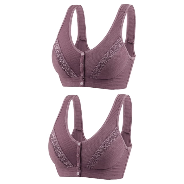 Plebaso Wireless Front Closure Bras for Women 2 Pack Full Coverage Everyday Bras Push up Comfort Bralettes