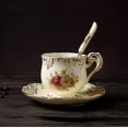 thumbnail image 2 of 11 Piece Creative European Luxury Tea Set, Ivory Porcelain Ceramic Coffee Set With Metal Holder, Hand Painted Red And White Rose Flower, For Wedding Decoration, 2 of 7