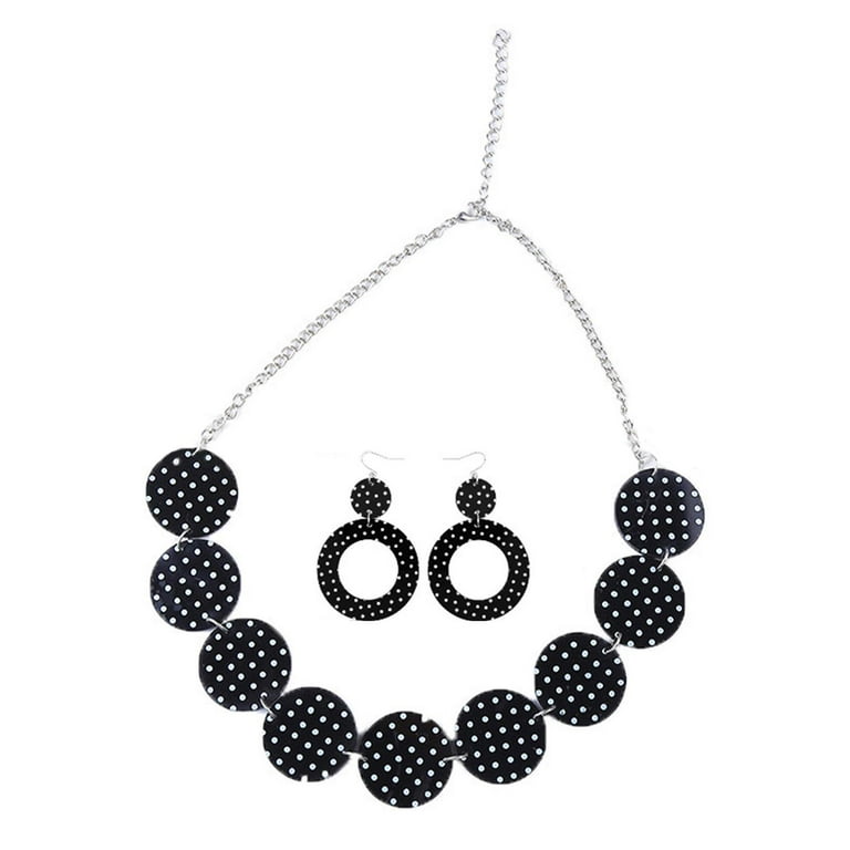 50 s Themed Earrings and Necklace Set White and Black Polka Dot Earrings Costumes Accessories Women s Jewelry Set for Cosplay