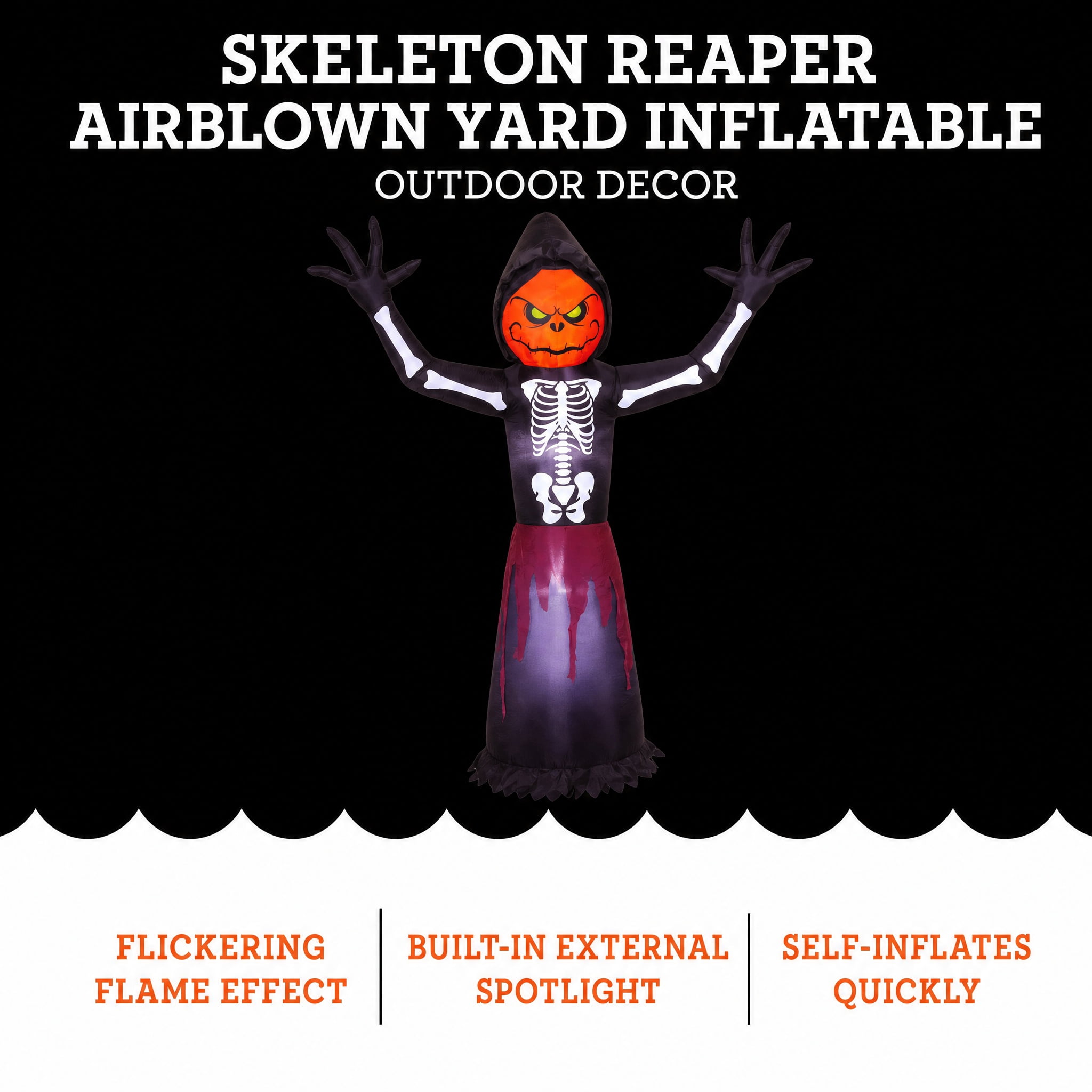 Skeleton Reaper Airblown Yard Inflatable, Multicolor, 8', Halloween by Way To Celebrate