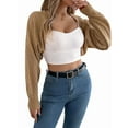 thumbnail image 2 of Women'S Y2K Crochet Shrug Sweater Open Front Long Sleeves Batwing Knit Cropped Cardigan Khaki XL, 2 of 9