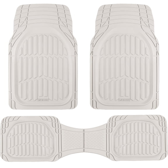 Motor Trend FlexTough LITE Rubber Car Mats Full Set - All Weather White Floor Mats for Trucks, Cars & SUVs - Automotive White Car Floor Mats For Cars Interior Accessories Universal Trim-to-Fit
