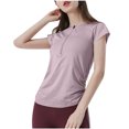 thumbnail image 2 of Vivianyn HD Women's Half Zip Ruched Workout Tops, Short Sleeve Athletic Shirts for Yoga,Purple,Size S-XL, 2 of 7