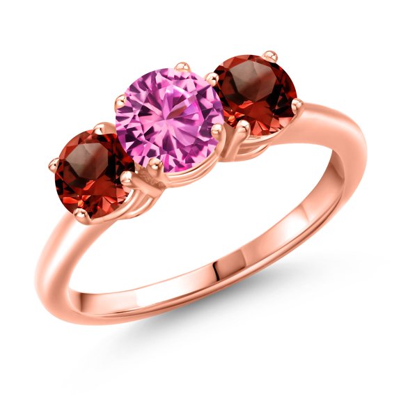 Gem Stone King 18K Rose Gold Plated Silver Pink Created Sapphire and Red Garnet Engagement Ring for Women | 2.10 Cttw | Round 6MM | Gemstone September Birthstone | Size 6
