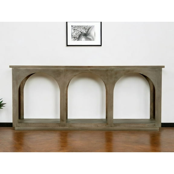 HomeRoots 604539 77 in. Brown Solid Wood Distressed Console Table with Arch Detailing
