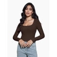 thumbnail image 4 of Women Crew Neck Knitted Crop Shirt Long Sleeve Low Cut Basic Solid Tee Sexy Cutout Blouse Top Streetwear, 4 of 6