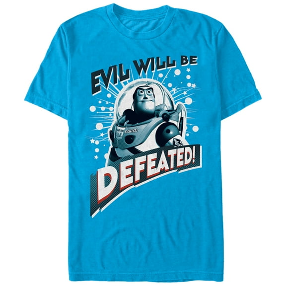Men's Toy Story Buzz Lightyear Defeat Evil Graphic Tee Turquoise Medium