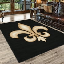 Allstar 8x10 Novelty Area Rug in Black with Ivory Graphic Fleur De Lis design (7' 6" x 10' 5")