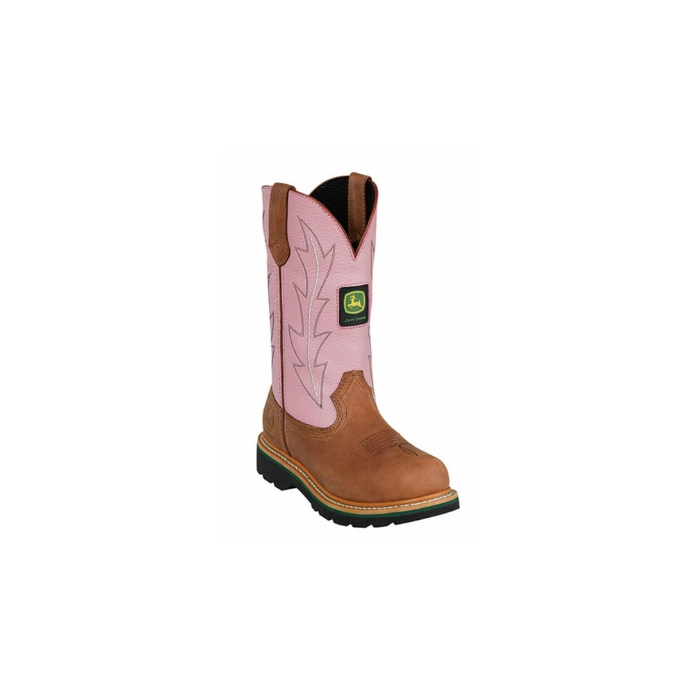 John Deere Women's Tan and Pink Western Work Boots JD3285