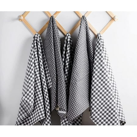 

Kitchen Towels - Dish Towels - Tea Towels - Absorbent Kitchen Dishtowels - Kitchen Towels with Hanging Loop 100% Waffle Dish Cloths for Washing Dishes Set of 6 18x28 - Charcoal/White