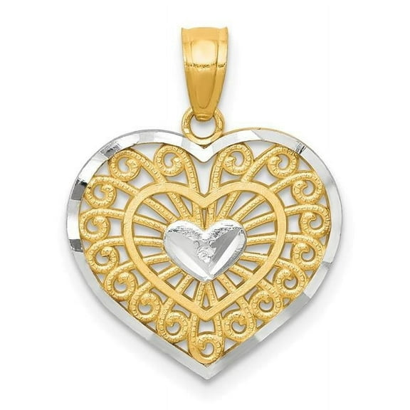 Finest Gold 10K Yellow with Rhodium Heart Charm
