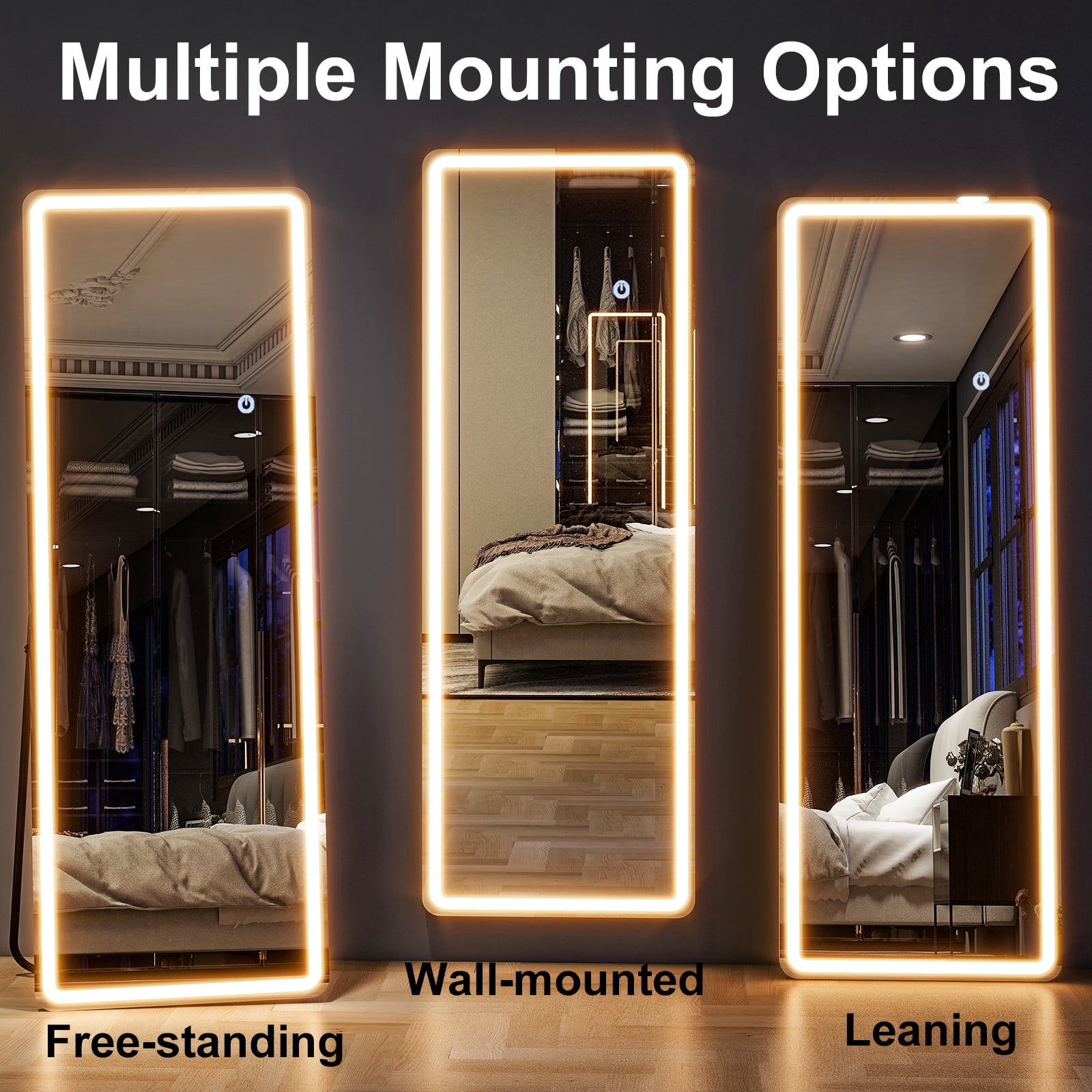 BEAUTYPEAK 60" x 16" LED Rectangular Full Length Mirror Standing Floor Mirror with Safe Corners,White
