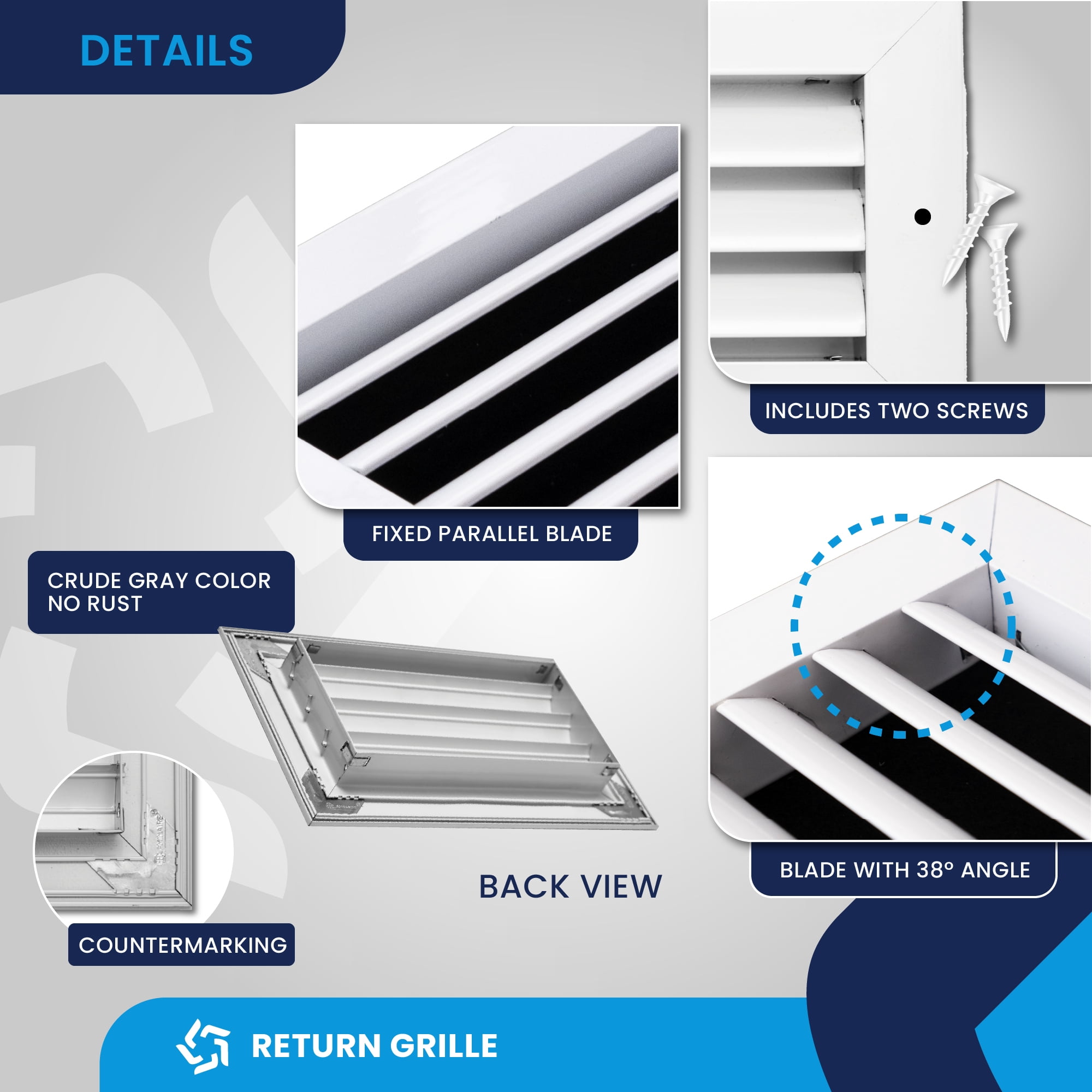 Vent Cover 8 x 4 Aluminum Return Air Grille - Rustproof, 1-Pack [9.6" x 5.6" Face]