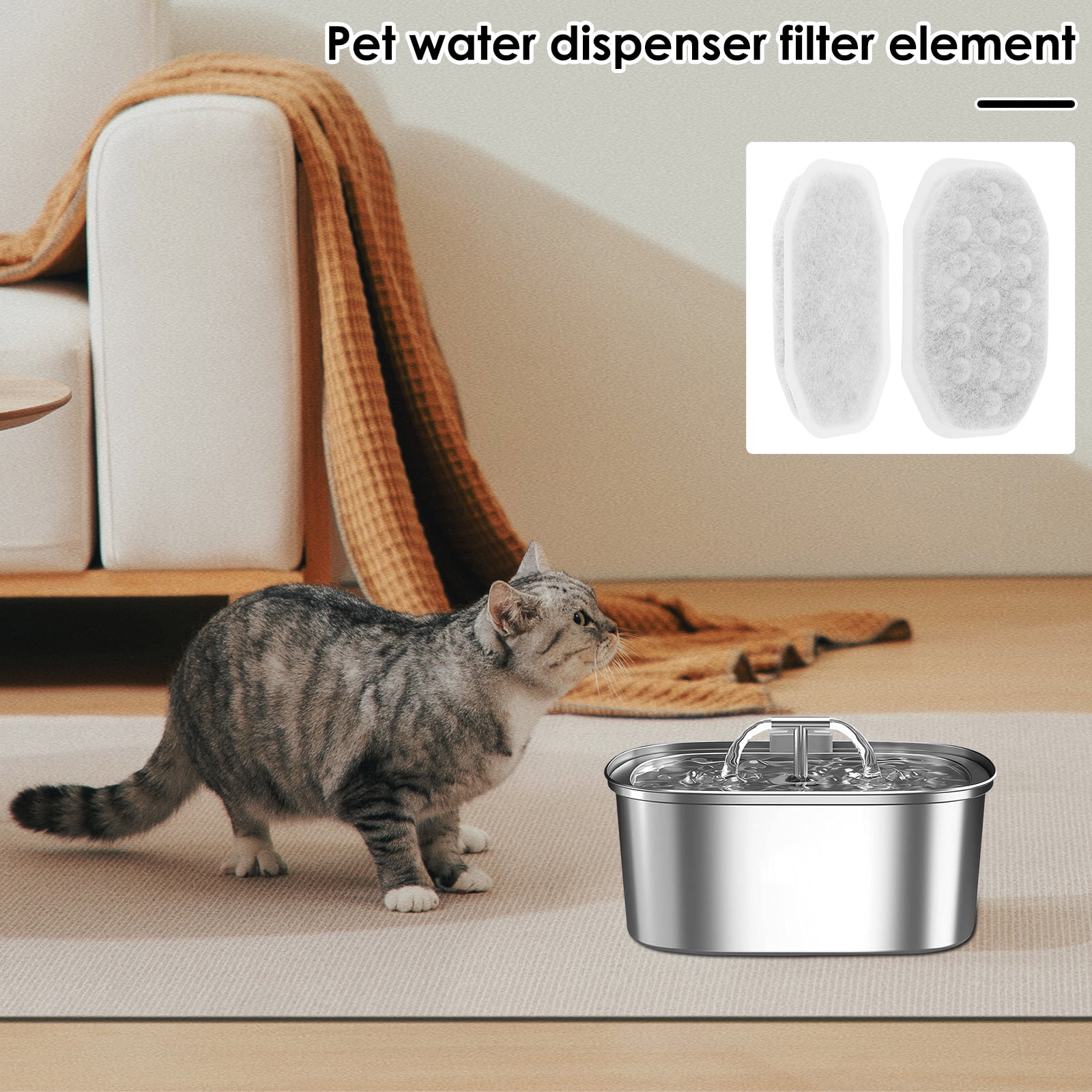 Ikoopy 64 Pack Cat Fountain Replacement Filter for Stainless Steel 108oz/3.2L Adjustable Water Flow Pet Water Fountain (32 Filter and 32 Sponge)