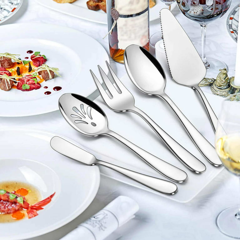 65-Piece Heavy Duty Silverware Set, E-far Stainless Steel Flatware Cutlery  Set with Serving Utensils Service for 12, Antique Metal Tableware Eating