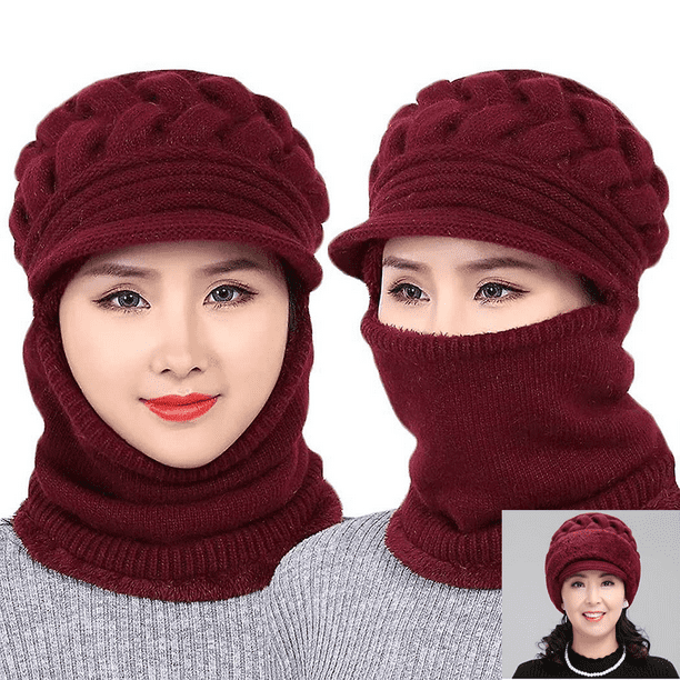 Bonnet d'hiver pour femme, bonnet d'hiver, écharpe, bonnet en tricot de  neige souple pour filles, bonnet doublé polaire pour femme, bonnet  anti-bruit chaud, vin rouge 
