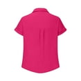 thumbnail image 4 of Womens Tops Plus Size Short Sleeve Turndown Collar Button Solid Color Blouse Hot Pink XL, 4 of 5