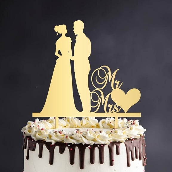 Acrylic Wedding Cake Topper Custom Mr And Mrs Bride And Groom Durable Cake Insert Topper for Wedding Engagement Anniversary Marriage Cake Décor Party Decor Decorations Best Wedding Gift