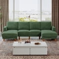 thumbnail image 6 of 106" Corduroy Sofa for Living Room, U Shaped Couch, Wood Frame, Green, 6 of 9