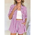 thumbnail image 2 of Two Piece Outfits for Women 2025 Striped Shirt & Shorts Set Rose Red XL, 2 of 5