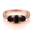 thumbnail image 2 of Gem Stone King 1.77 Ct Oval Black Onyx 18K Rose Gold Plated Silver Moissanite Ring (Size 8), 2 of 4
