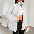thumbnail image 3 of Olyvenn Womens Zip Up Jacket Stand Collar Long Sleeve Chunky Loose Fit Coat with Pocket Solid Color Winter Fashion Outwear White XXXXL, 3 of 3