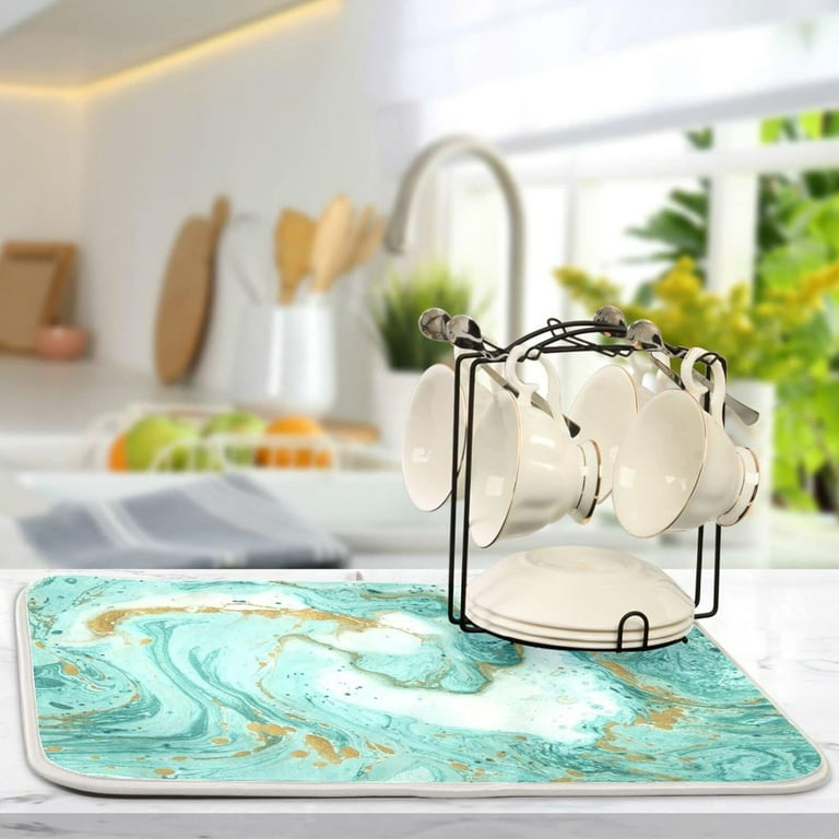 Dreamtimes Turquoise and Gold Marble Dish Drying Mat Absorbent Microfiber Quick Drying Pad Protector for Dish Drainer Rack Kitchen Counter Top 16 x18 inch Walmart