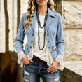 thumbnail image 6 of Women’s Lapel Denim Jacket Vintage Button Front Casual Coat Lace Ruffle Hem Boho Long Sleeve Jean Outerwear for Daily Wear Blue, 6 of 6