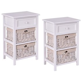 Mecor Retro White Shabby Chic Nightstand End Side Bedside Table W Wicker Storage Wood Walmart Com Walmart Com