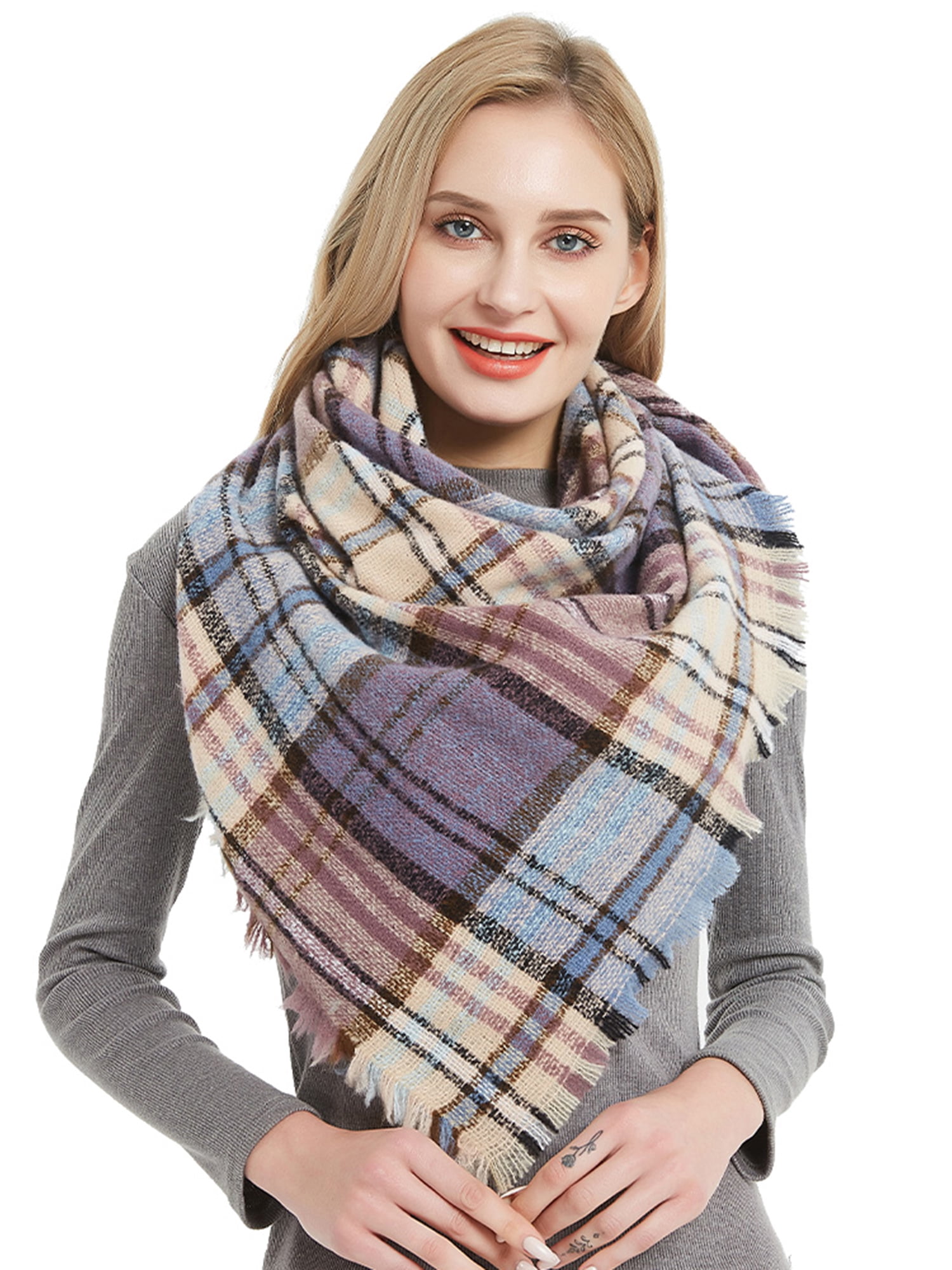 Tartan Scarf Mens Womens Stripe Plaid Tassel Autumn Winter Warm Scarves