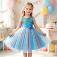 thumbnail image 3 of Toddler Girls Sparkly Sequin Rainbow Tulle Dress Soft Cotton Lining Flower Waist Princess Gown for Special Occasion Photoshoot Halloween, 3 of 7