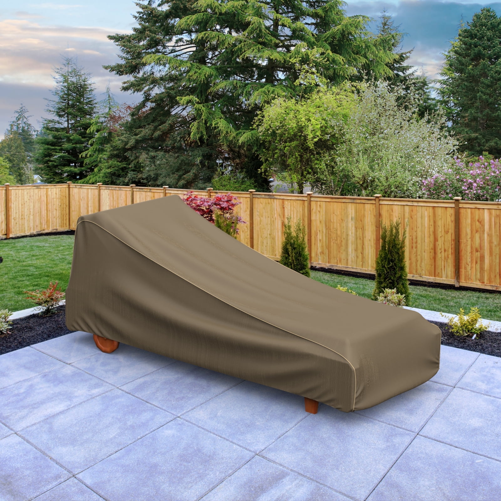 Budge Medium Black and Tan Patio Chaise Cover, StormBlock™ Hillside
